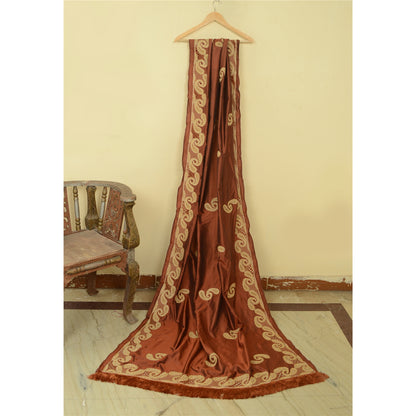 Sanskriti Vintage Brun Dupatta 100% Ren Silke Stola Håndperlet Zari Wrap Slør