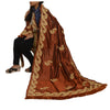 Sanskriti Vintage Brun Dupatta 100% Ren Silke Stola Håndperlet Zari Wrap Slør