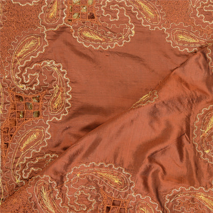 Sanskriti Vintage Brun Dupatta 100% Ren Silke Stola Håndperlet Zari Wrap Slør