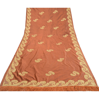 Sanskriti Vintage Brun Dupatta 100% Ren Silke Stola Håndperlet Zari Wrap Slør