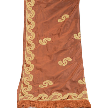 Sanskriti Vintage Brun Dupatta 100% Ren Silke Stola Håndperlet Zari Wrap Slør