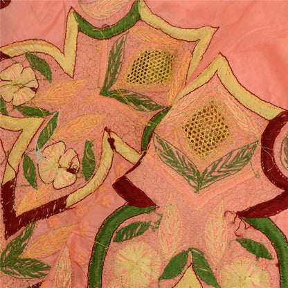 Sanskriti Vintage Peach Indian Dupatta Pure Silk Hand Beaded Pearl Beads Stole