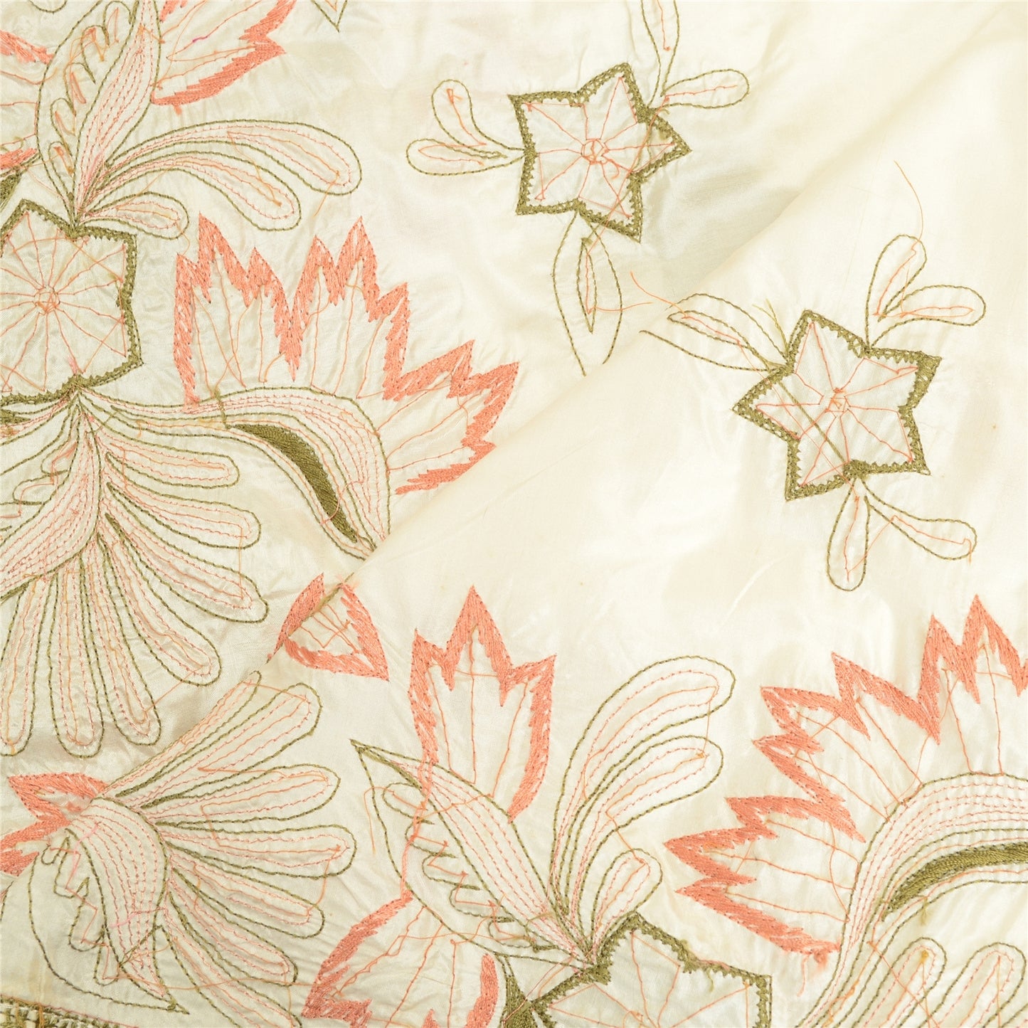 Sanskriti Vintage Dupatta Ivory Pure Silk Stole Hand Bead Zari Veil Ethnic Veil