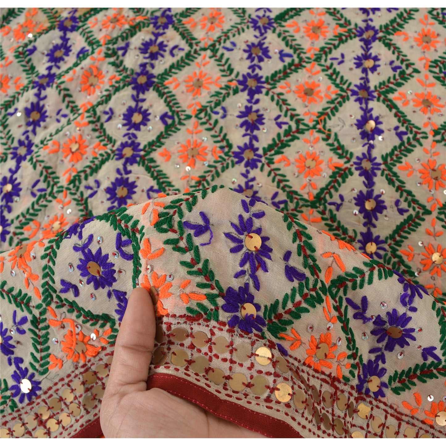 Sanskriti Vintage Dupatta Long Stole One OF A Kind Hand Embroidered Phulkari