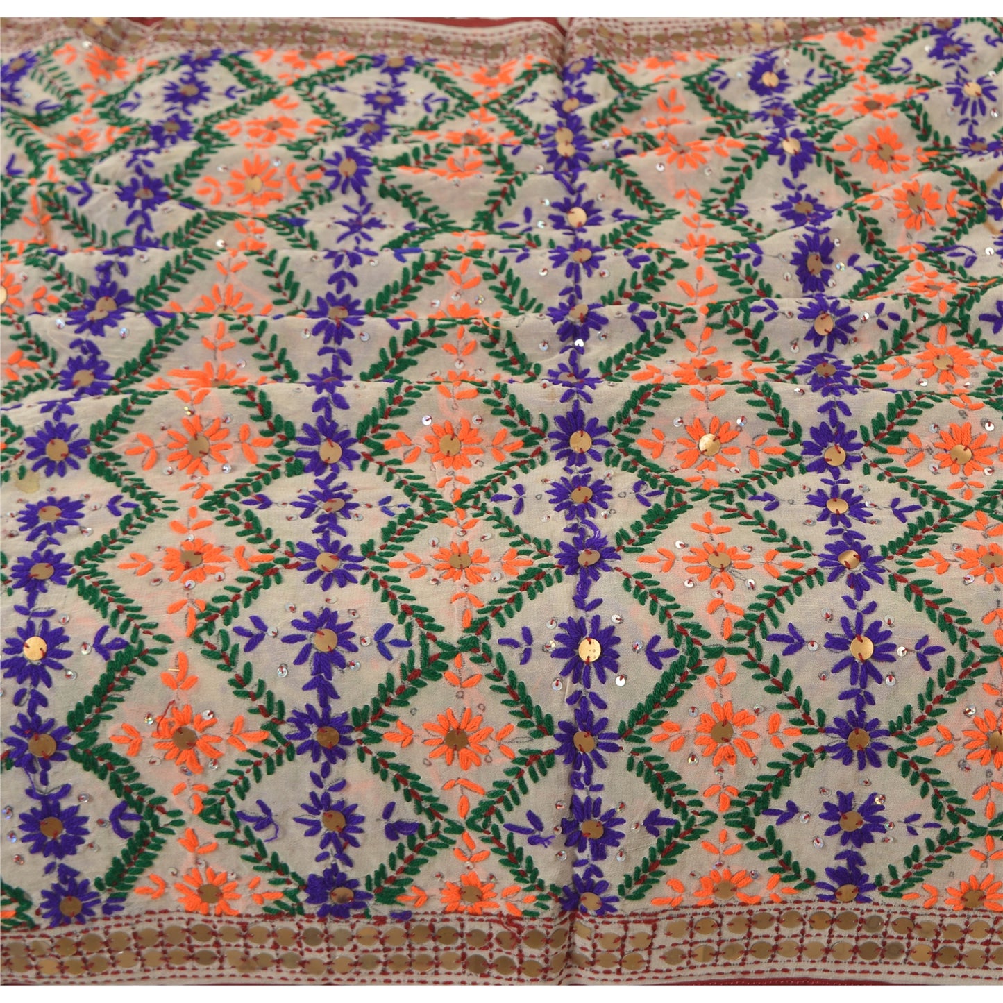 Sanskriti Vintage Dupatta Long Stole One OF A Kind Hand Embroidered Phulkari
