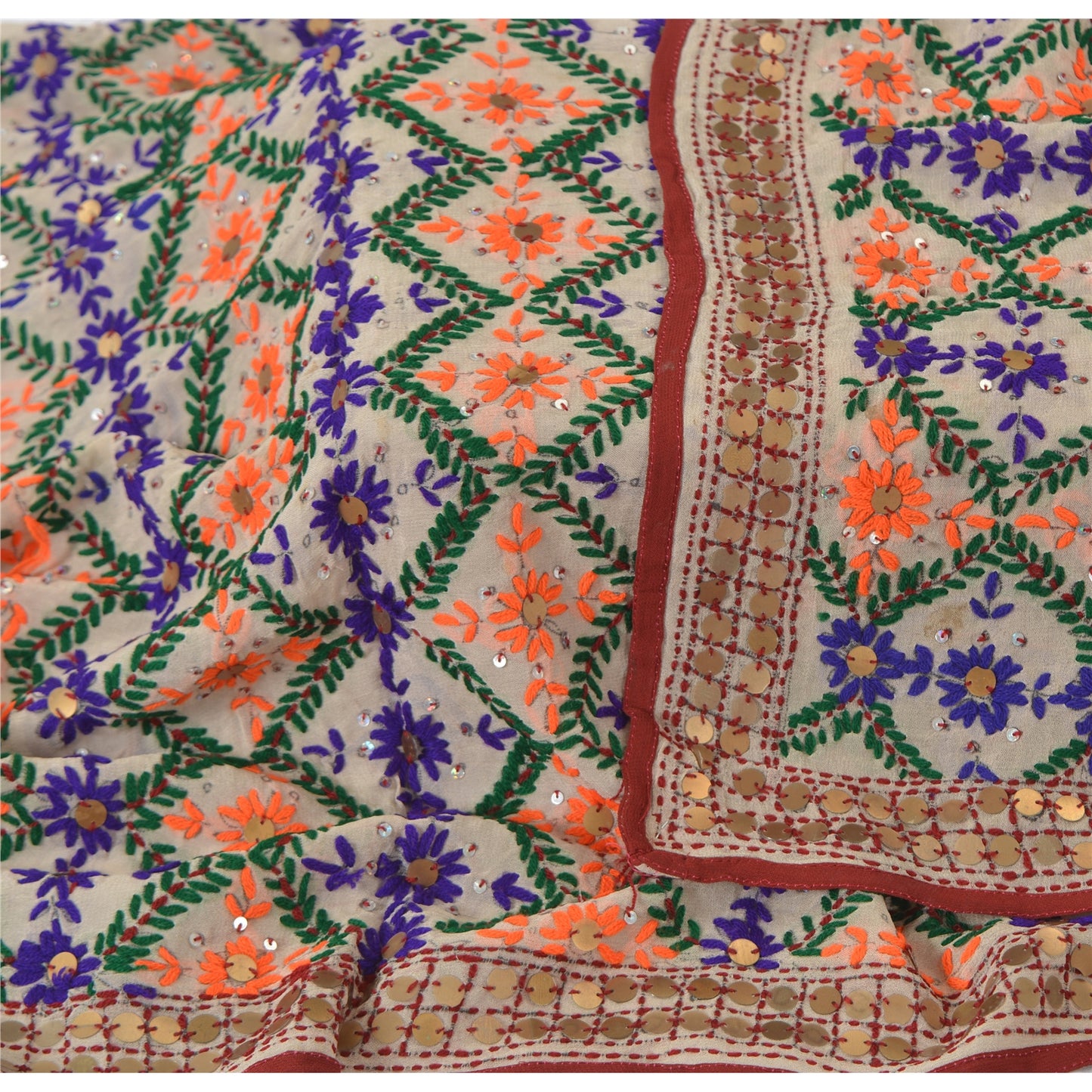Sanskriti Vintage Dupatta Long Stole One OF A Kind Hand Embroidered Phulkari