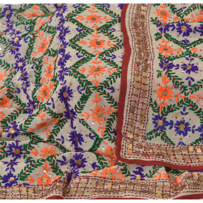 Sanskriti Vintage Dupatta Long Stole One OF A Kind Hand Embroidered Phulkari