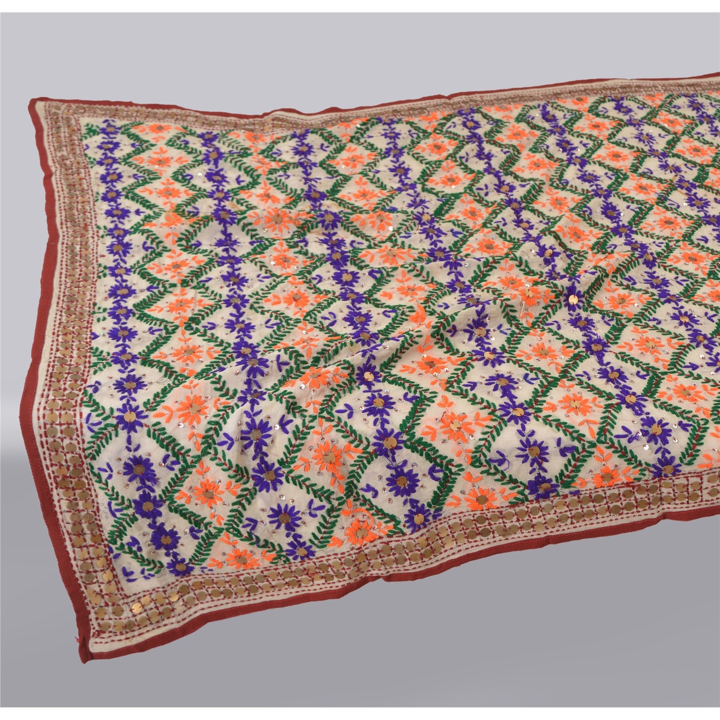Sanskriti Vintage Dupatta Long Stole One OF A Kind Hand Embroidered Phulkari