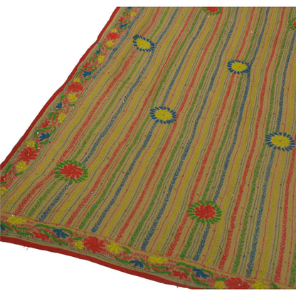 Sanskriti New Beige Phulkari Hand Embroidery Dupatta/Stole Pure Georgette Veil