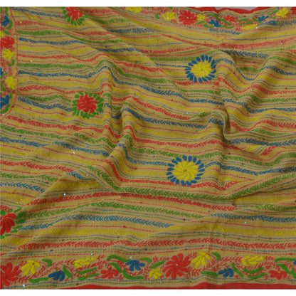 Sanskriti New Beige Phulkari Hand Embroidery Dupatta/Stole Pure Georgette Veil
