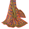Sanskriti New Dupatta Hand Embroidered Painted Kantha Stole Cotton Cream Veil