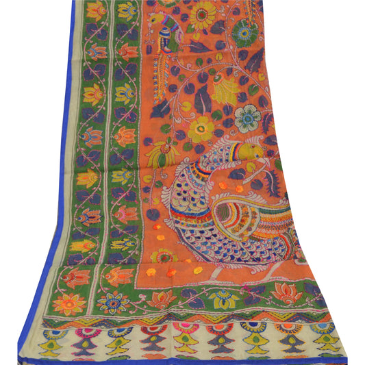 Sanskriti Vintage Cream Long Dupatta Stole Chanderi Hand Embroidered Kantha Veil