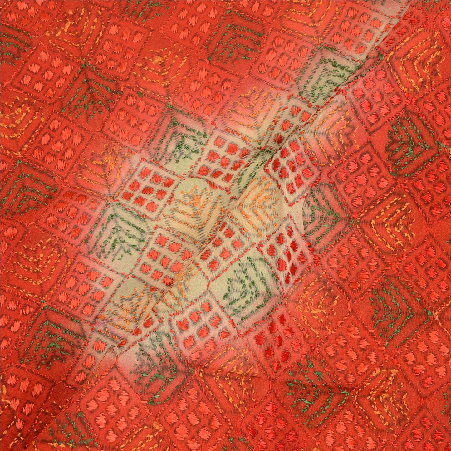 Sanskriti Vintage Dupatta Long Stole Red Blend Silk Ooak Handmade Bagh Phulkari Panjab Stole For Dressmaking,Craft Supplies,Upcycler