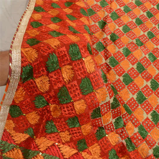 Sanskriti Vintage Dupatta Long Stole Blend Silk Ooak Handmade Bagh Phulkari