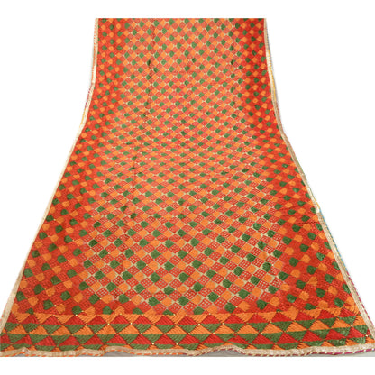 Sanskriti Vintage Dupatta Long Stole Red Blend Silk Ooak Handmade Bagh Phulkari Panjab Stole For Dressmaking,Craft Supplies,Upcycler