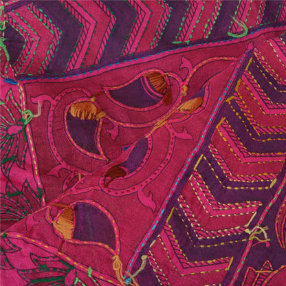 Sanskriti Vintage New Pink Dupatta Madhubani & Handmade Kantha Bengal Or Bihar Of India Stole Chanderi Silk Indian Heritage Textile Women Dress