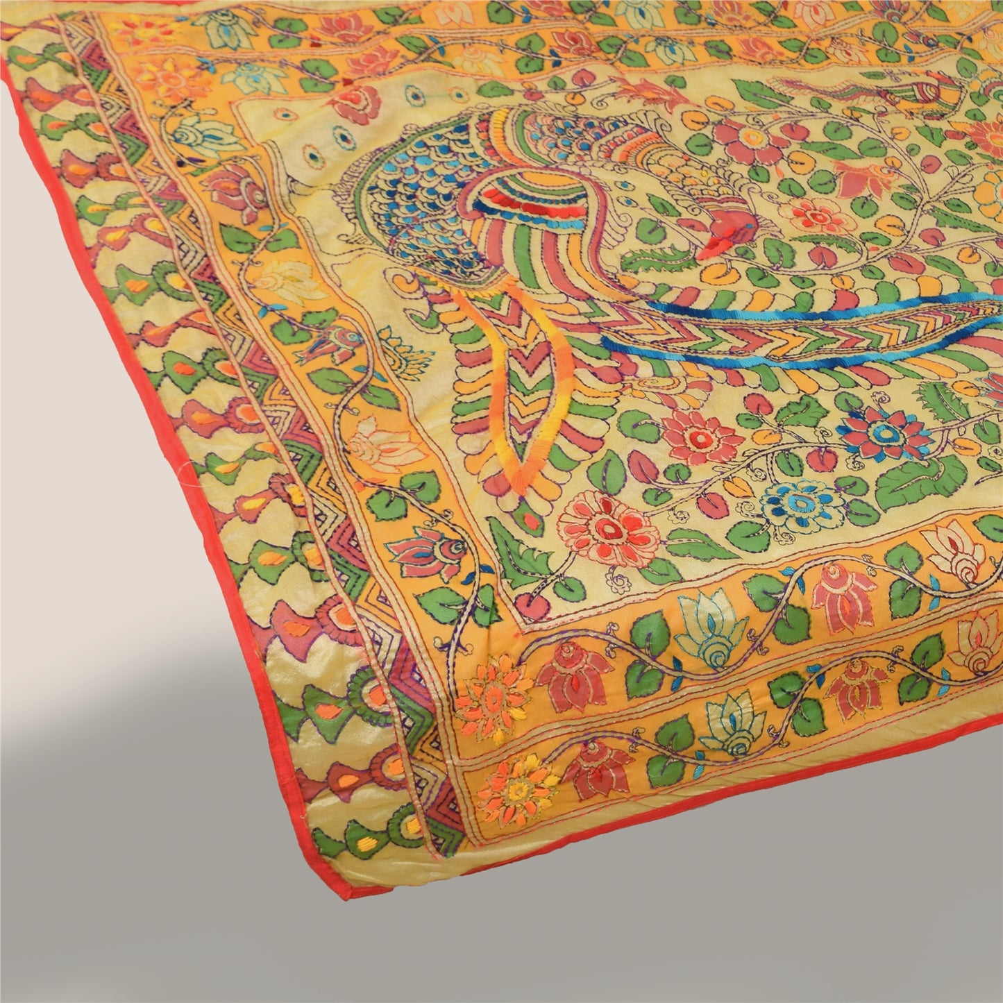 Sanskriti Vintage Cream Dupatta Chanderi Hand Embroidered Kalamkari Kantha Stole