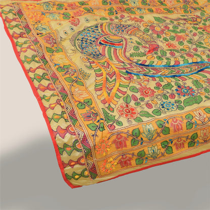 Sanskriti Vintage Cream Dupatta Chanderi Hand Embroidered Kalamkari Kantha Stole