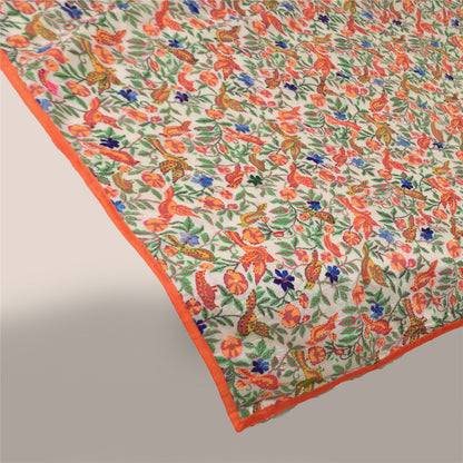 Sanskriti Vintage White Dupatta Chanderi Hand Embroidered Phulkari Printed Hijab