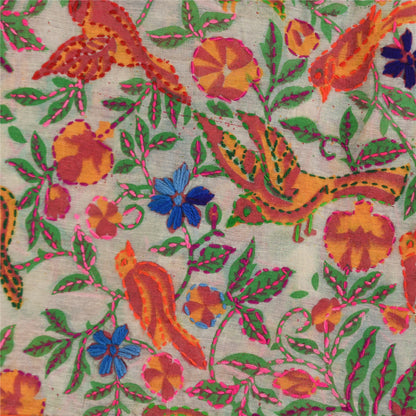 Sanskriti Vintage White Dupatta Chanderi Hand Embroidered Phulkari Printed Hijab