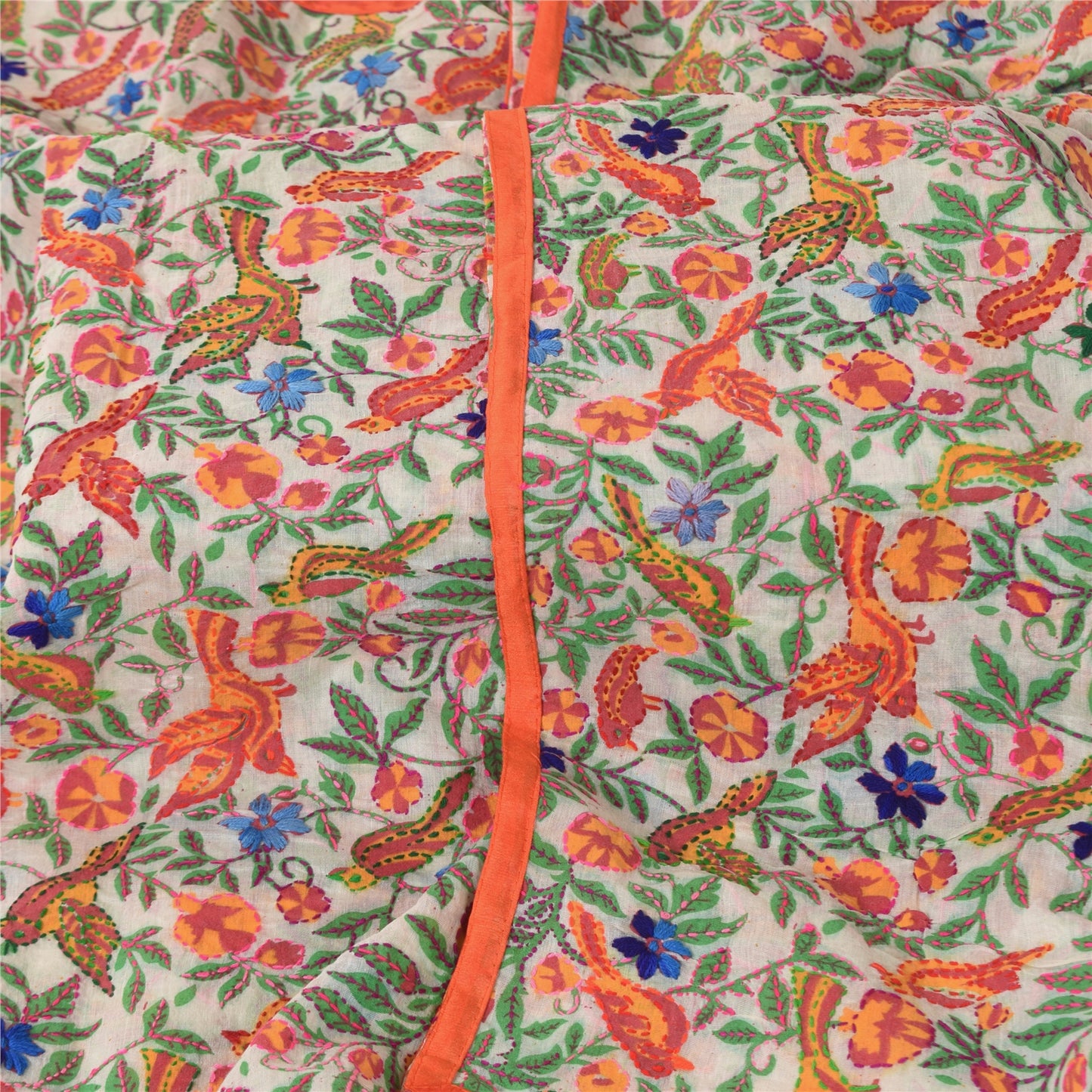 Sanskriti Vintage White Dupatta Chanderi Hand Embroidered Phulkari Printed Hijab