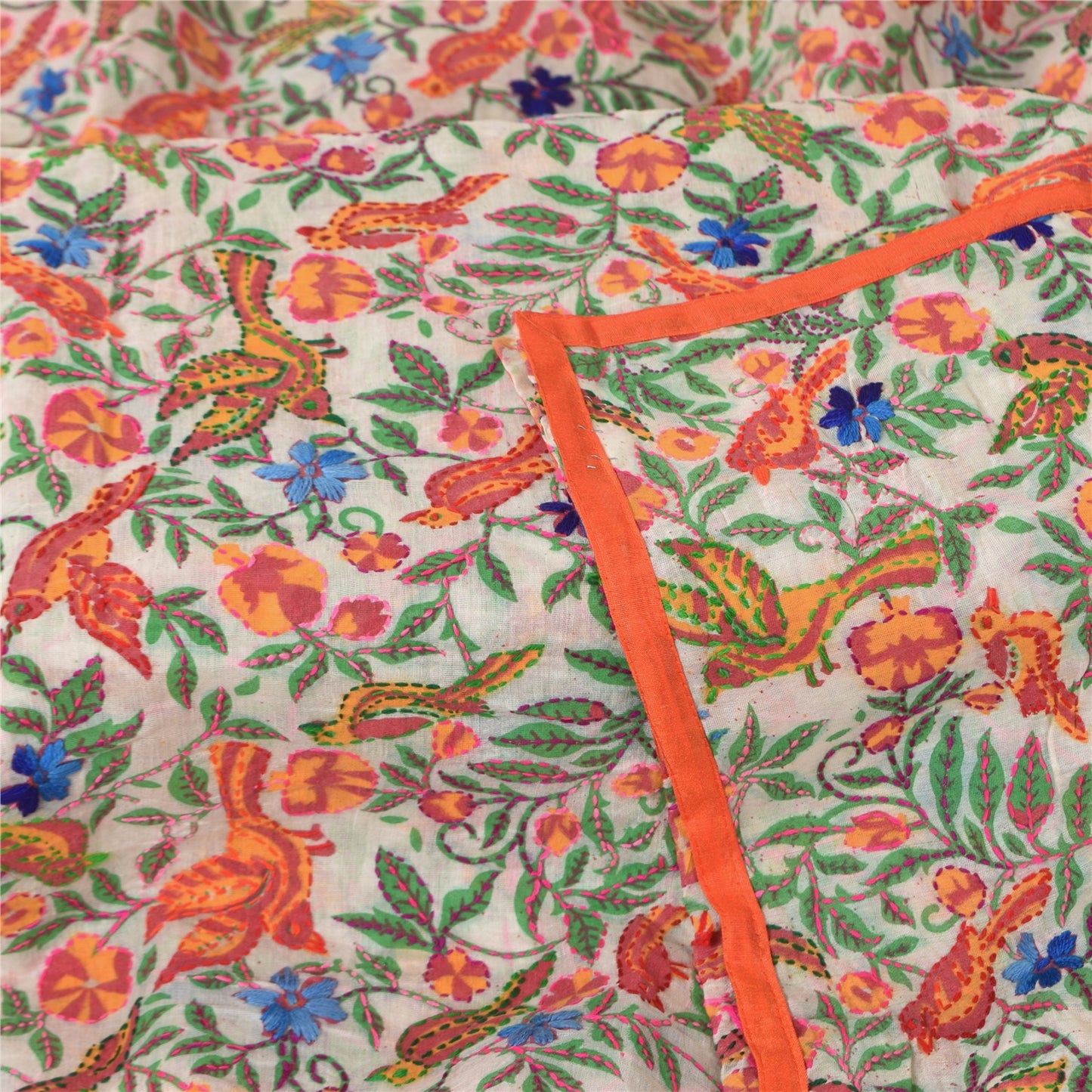 Sanskriti Vintage White Dupatta Chanderi Hand Embroidered Phulkari Printed Hijab