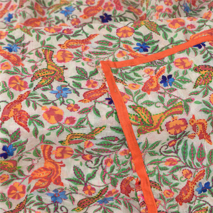Sanskriti Vintage White Dupatta Chanderi Hand Embroidered Phulkari Printed Hijab