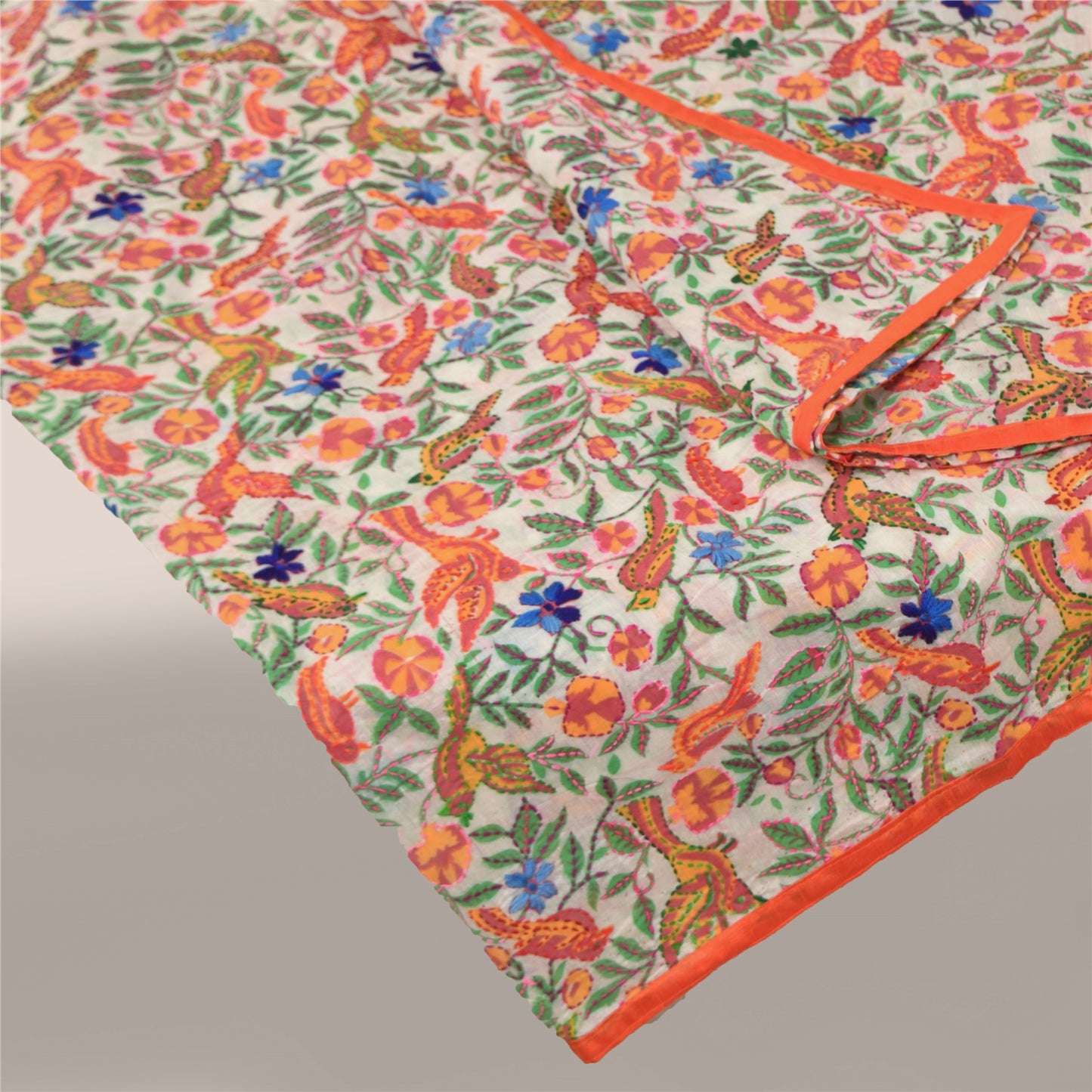 Sanskriti Vintage White Dupatta Chanderi Hand Embroidered Phulkari Printed Hijab