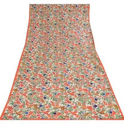 Sanskriti Vintage White Dupatta Chanderi Hand Embroidered Phulkari Printed Hijab