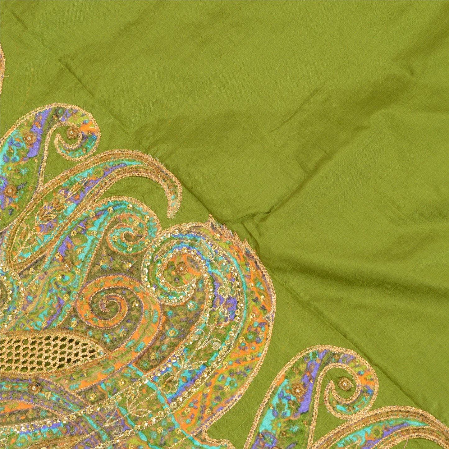 Sanskriti Vintage Green Dupatta Stole Pure Silk Hand Beaded Sequin Party Scarves