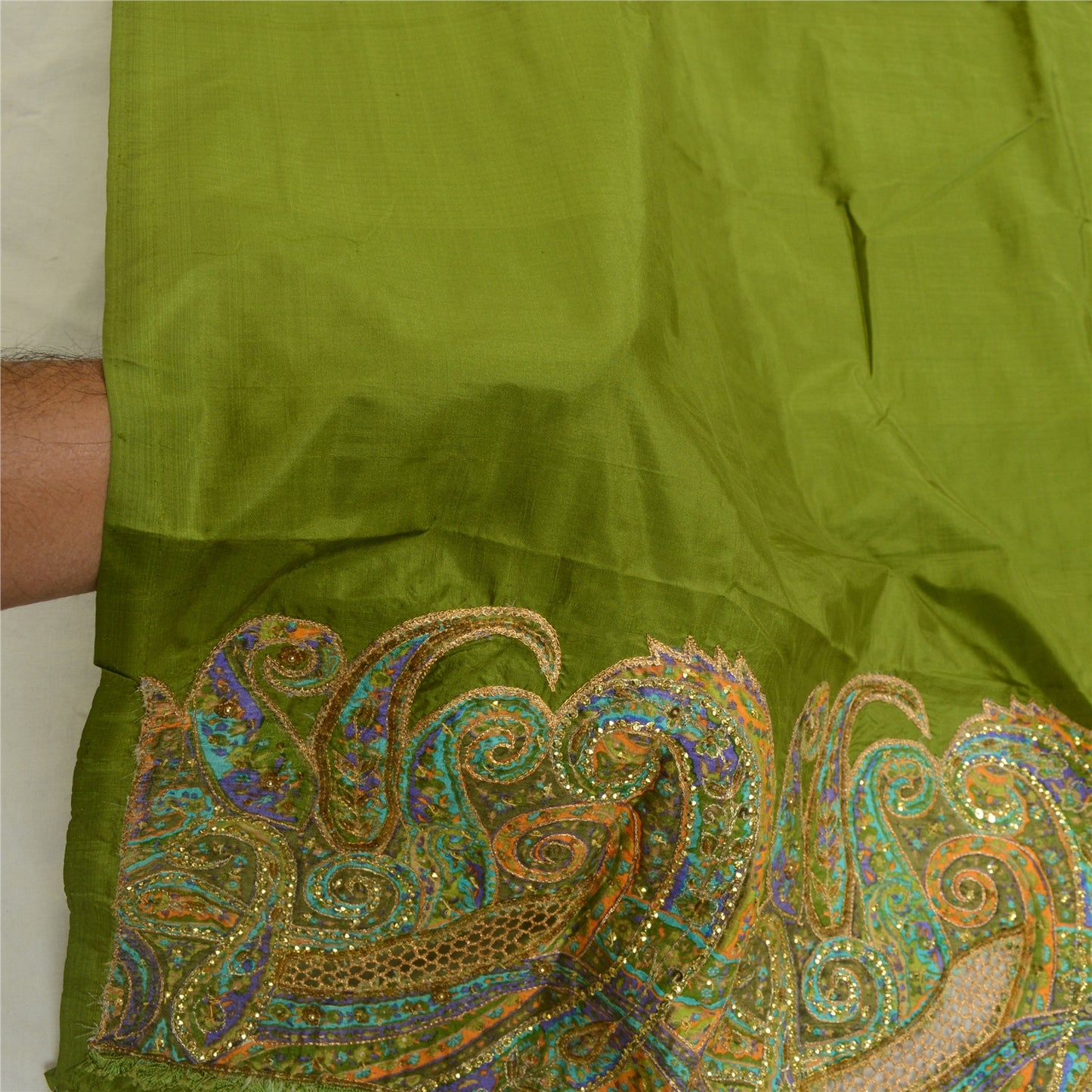 Sanskriti Vintage Green Dupatta Stole Pure Silk Hand Beaded Sequin Party Scarves