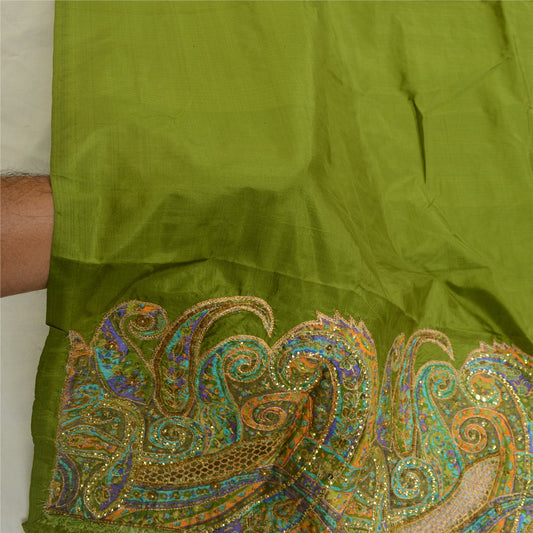 Sanskriti Vintage Green Dupatta Stole Pure Silk Hand Beaded Sequin Party Scarves