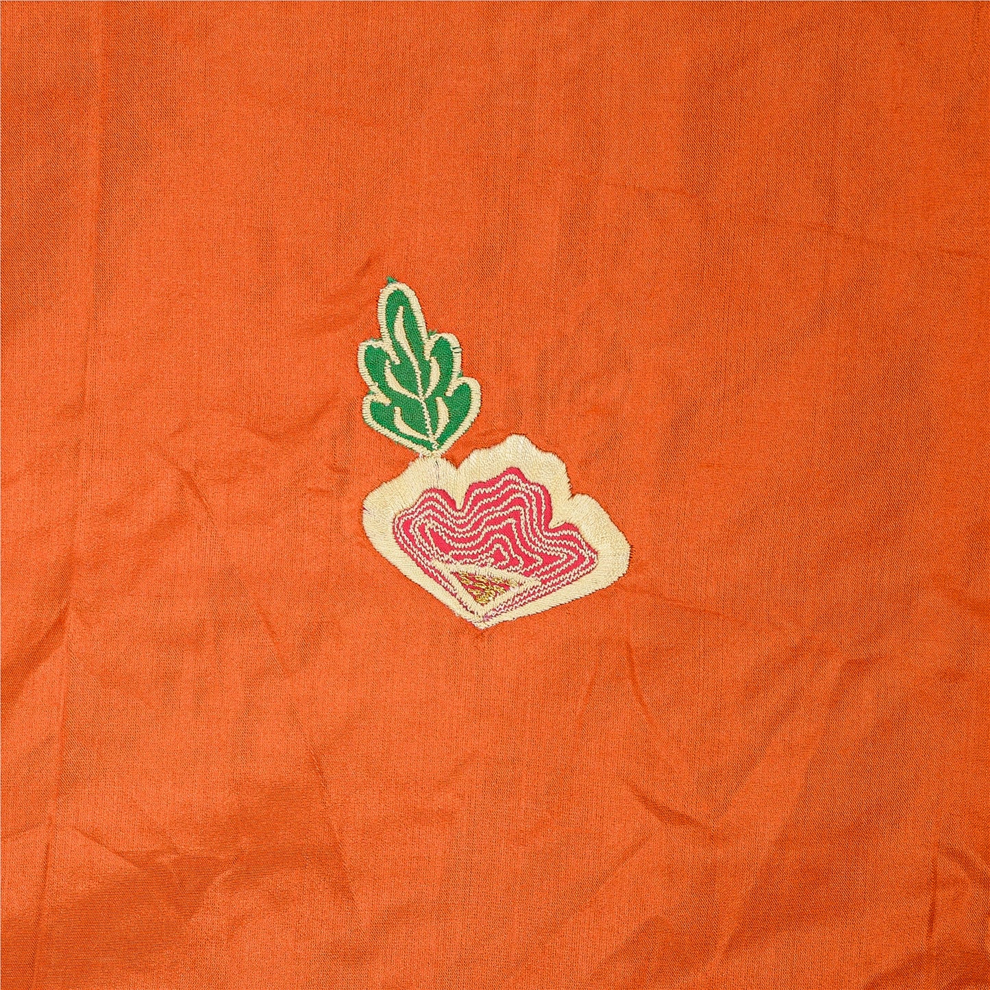 Sanskriti Vintage Orange Dupatta Stole Pure Silk Embroidered Patch Women Veil