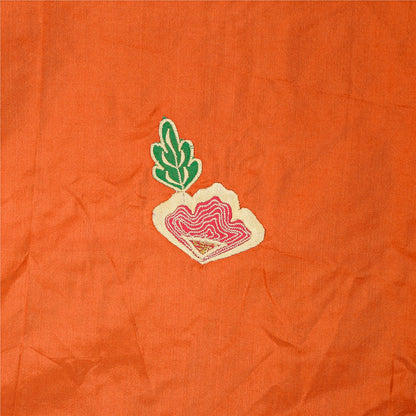 Sanskriti Vintage Orange Dupatta Stole Pure Silk Embroidered Patch Women Veil