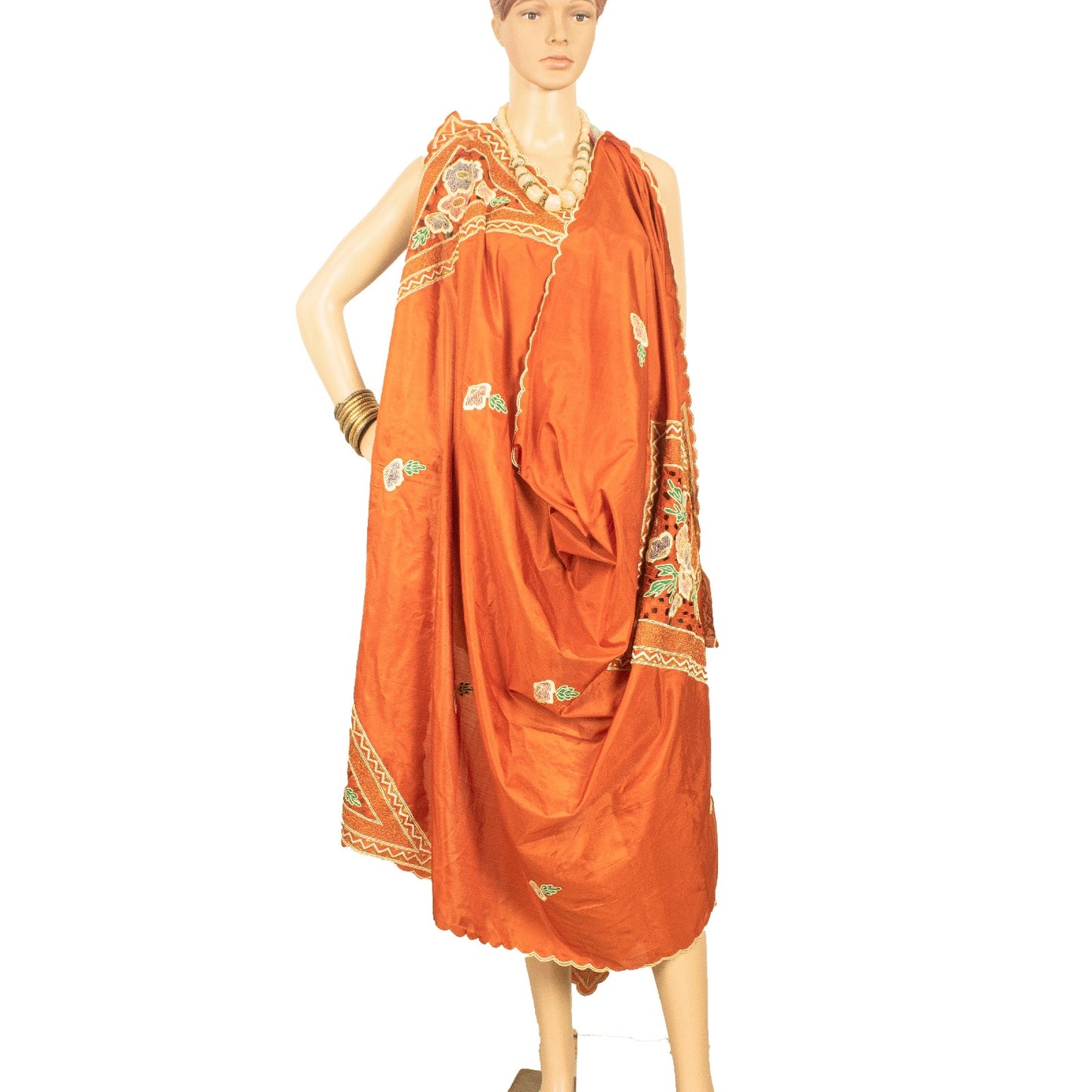 Sanskriti Vintage Orange Dupatta Stole Pure Silk Embroidered Patch Women Veil