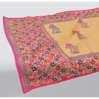 Sanskriti Vintage Cream Dupatta Chanderi Hand Embroidered Phulkari From Panjab Stole Hijab Indian Craft Supplies Fabric upholstery fabric