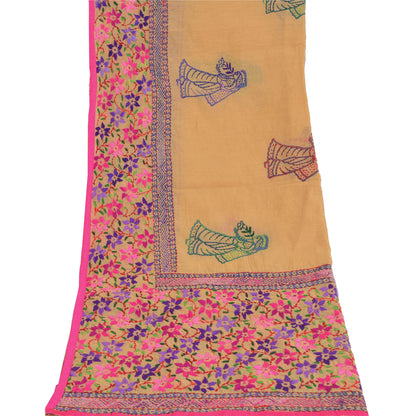 Sanskriti Vintage Cream Dupatta Chanderi Hand Embroidered Phulkari From Panjab Stole Hijab Indian Craft Supplies Fabric upholstery fabric