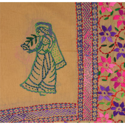 Sanskriti Vintage Cream Dupatta Chanderi Hand Embroidered Phulkari From Panjab Stole Hijab Indian Craft Supplies Fabric upholstery fabric