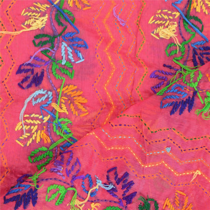 Sanskriti Vintage Pink Dupatta Hand Embroidered Phulkari Stole Cotton Silk Veil