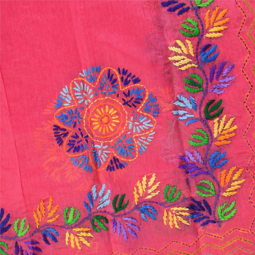 Sanskriti Vintage Pink Dupatta Hand Embroidered Phulkari Stole Cotton Silk Veil