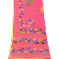 Sanskriti Vintage Pink Dupatta Hand Embroidered Phulkari Stole Cotton Silk Veil
