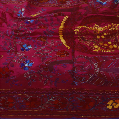 Sanskriti Vintage Pink Dupatta Chanderi Hand Embroidered Phulkari Stole Scarves