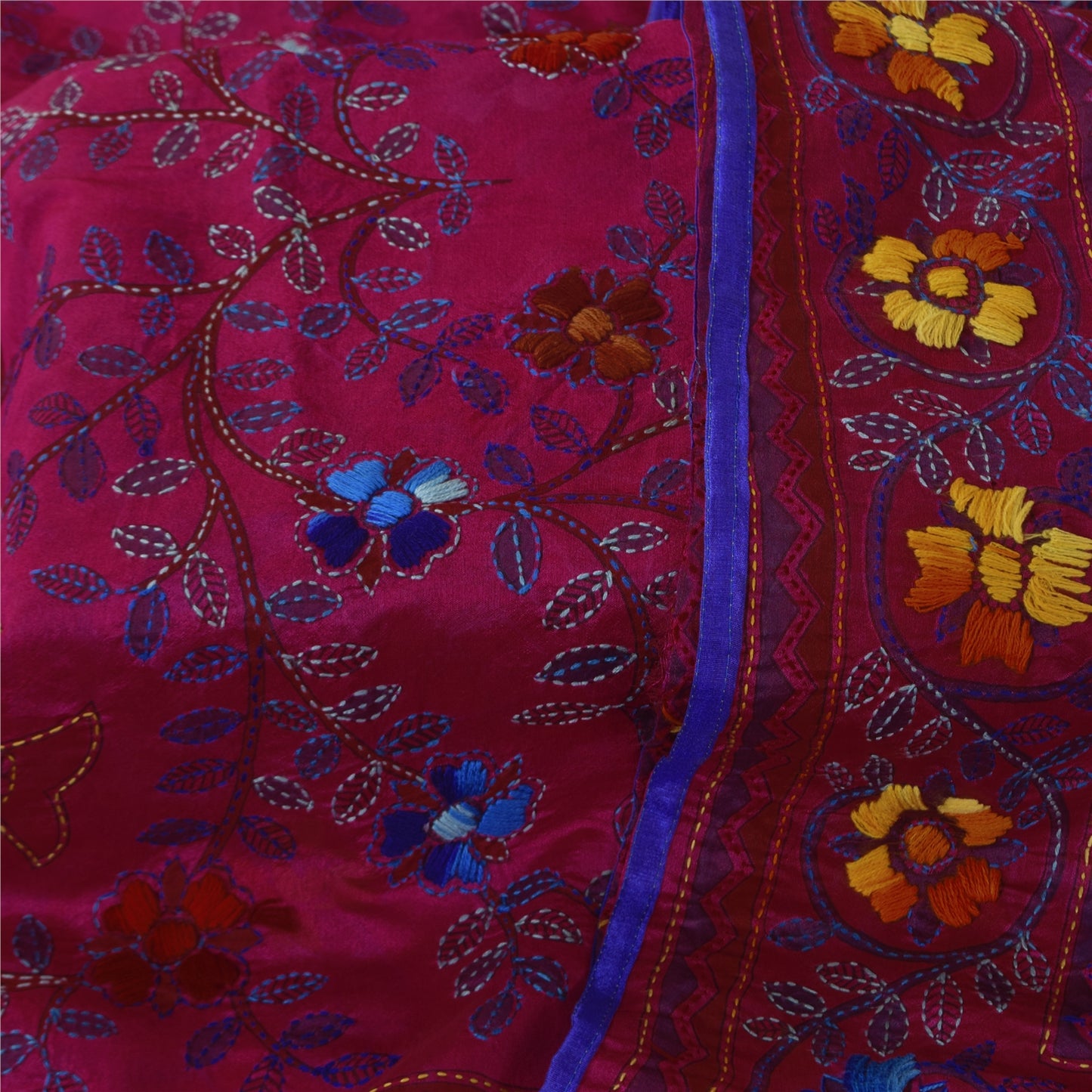 Sanskriti Vintage Pink Dupatta Chanderi Hand Embroidered Phulkari Stole Scarves