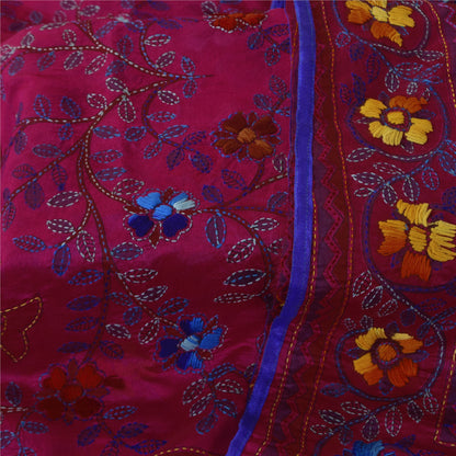 Sanskriti Vintage Pink Dupatta Chanderi Hand Embroidered Phulkari Stole Scarves