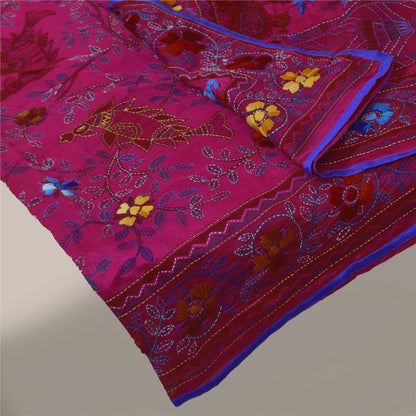 Sanskriti Vintage Pink Dupatta Chanderi Hand Embroidered Phulkari Stole Scarves