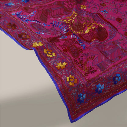 Sanskriti Vintage Pink Dupatta Chanderi Hand Embroidered Phulkari Stole Scarves
