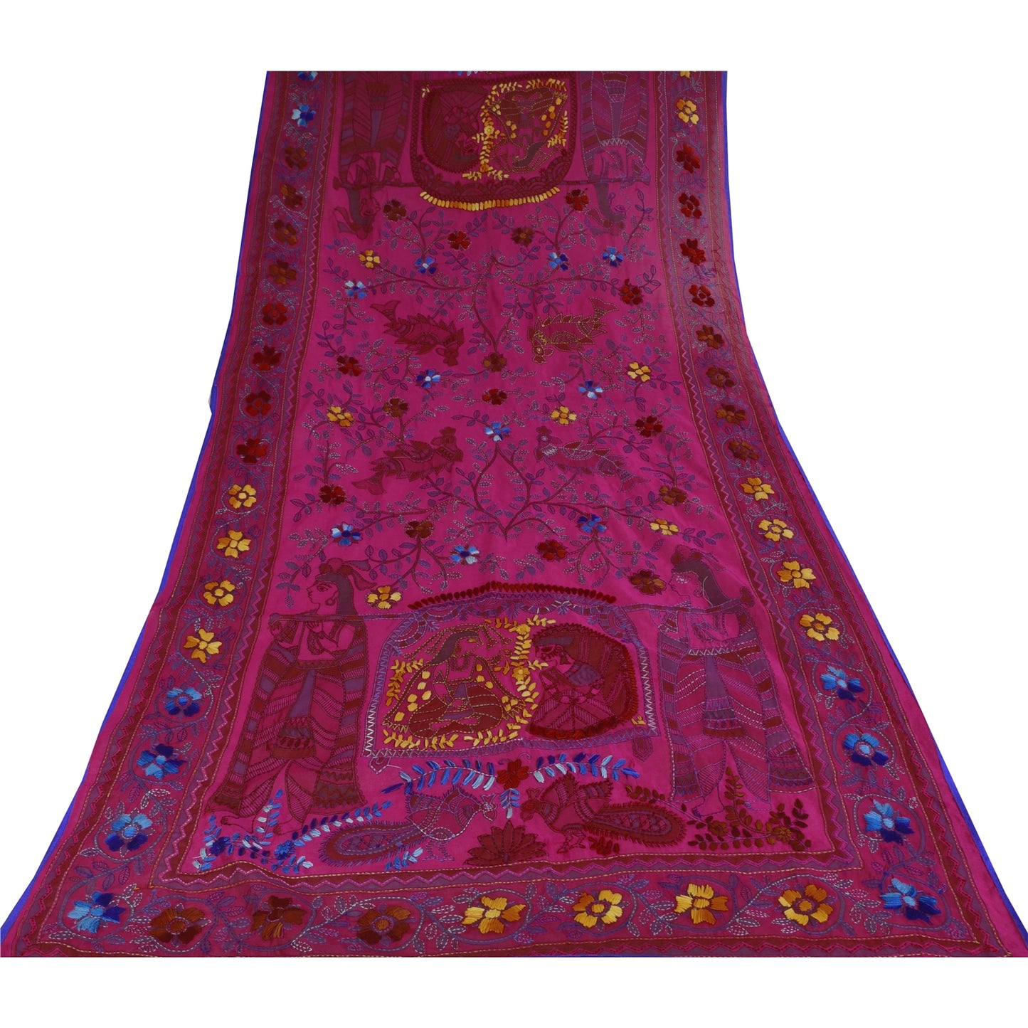 Sanskriti Vintage Pink Dupatta Chanderi Hand Embroidered Phulkari Stole Scarves