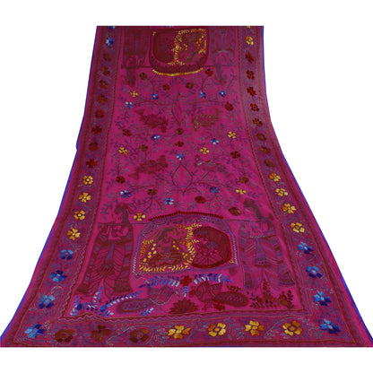 Sanskriti Vintage Pink Dupatta Chanderi Hand Embroidered Phulkari Stole Scarves