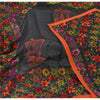 Sanskriti New Black Indian Dupatta Hand Embroidered Kantha Stole Chanderi Silk
