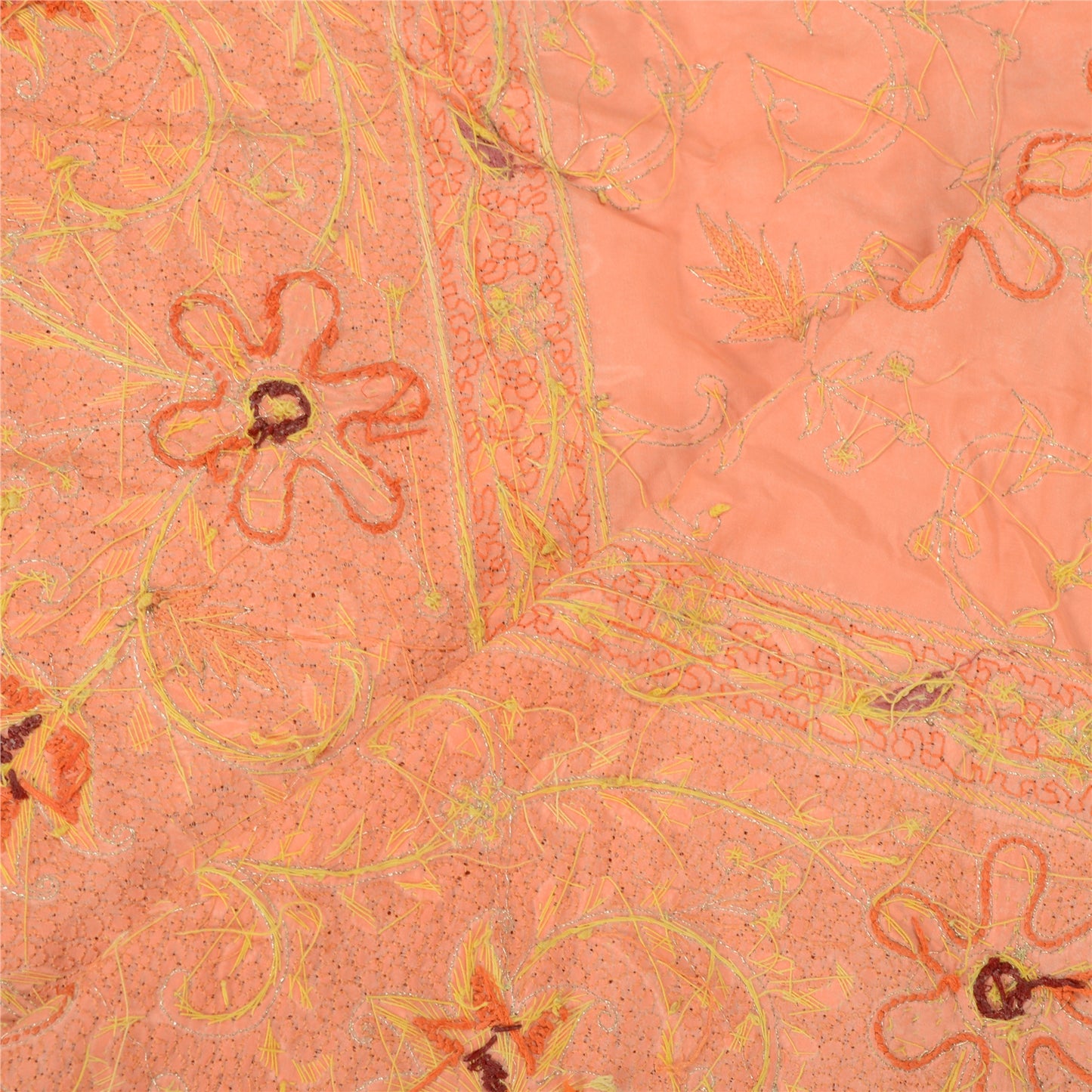 Sanskriti Vintage Peach Dupatta Stole Pure Satin Silk Hand Beaded Bridal Scarves